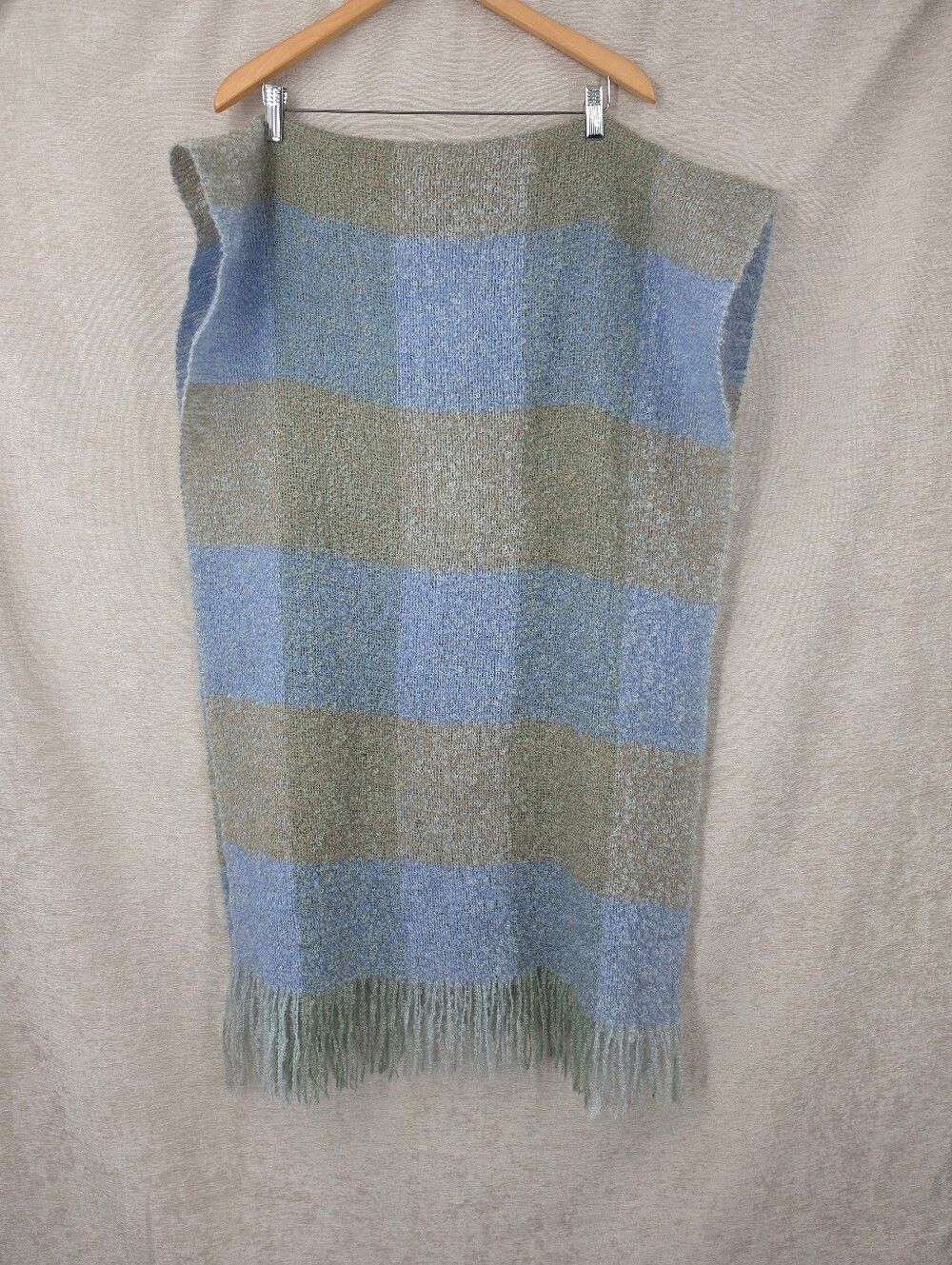 Andrew Stewart Vintage Mohair Striped Plaid Knit Fringe Scarf Wrap Throw
